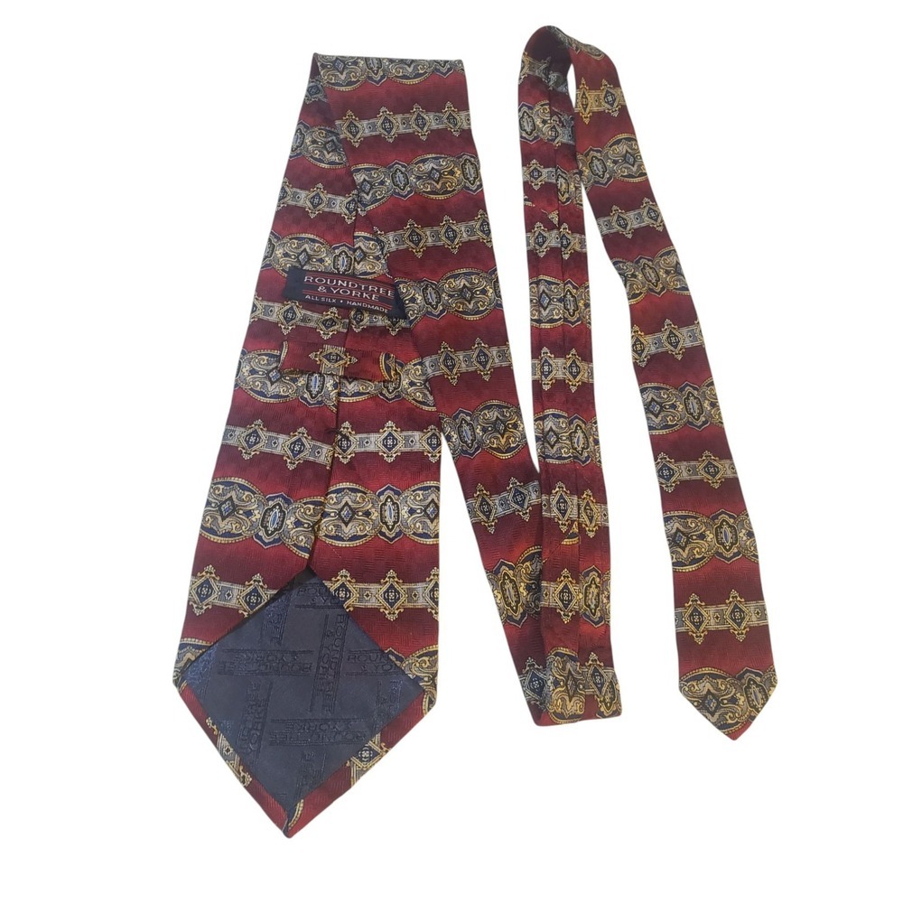 Roundtree & Yorke Mens Tie Necktie Designer Luxury‎ Red Jacquard Handmade Silk